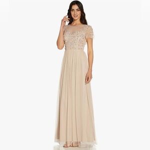 Adrianna Papell Beige Embellished Maxi Dress